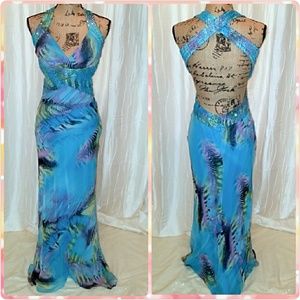 Jump Gown w/ Sequin Accent in Tropical Motif - Blue